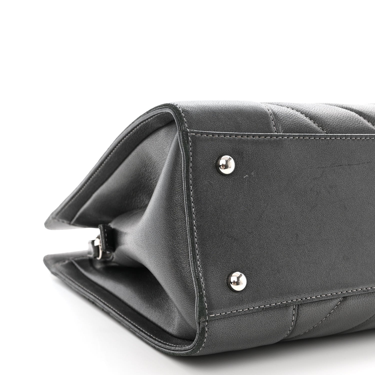 Chanel Sheepskin Chevron Quilted Mademoiselle Vintage Shopping Tote Dark Grey 9 of 12