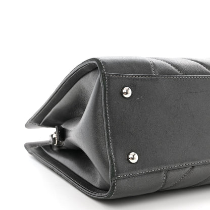 Chanel Sheepskin Chevron Quilted Mademoiselle Vintage Shopping Tote Dark Grey 9 of 12