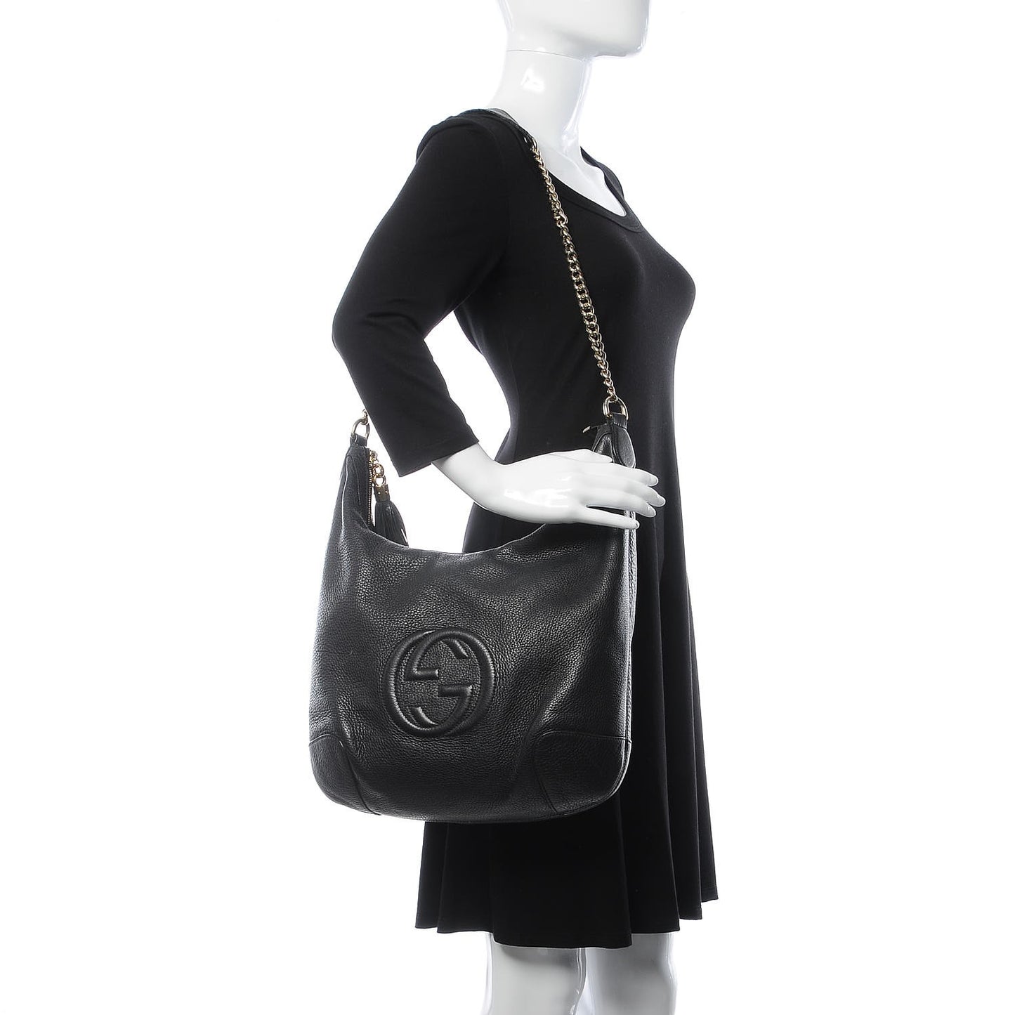 Pebbled Calfskin Medium Soho Chain Hobo Black
