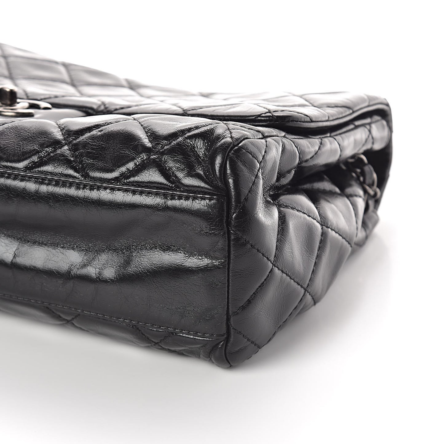 Glazed Calfskin Quilted Large Coco Soft Flap Black
