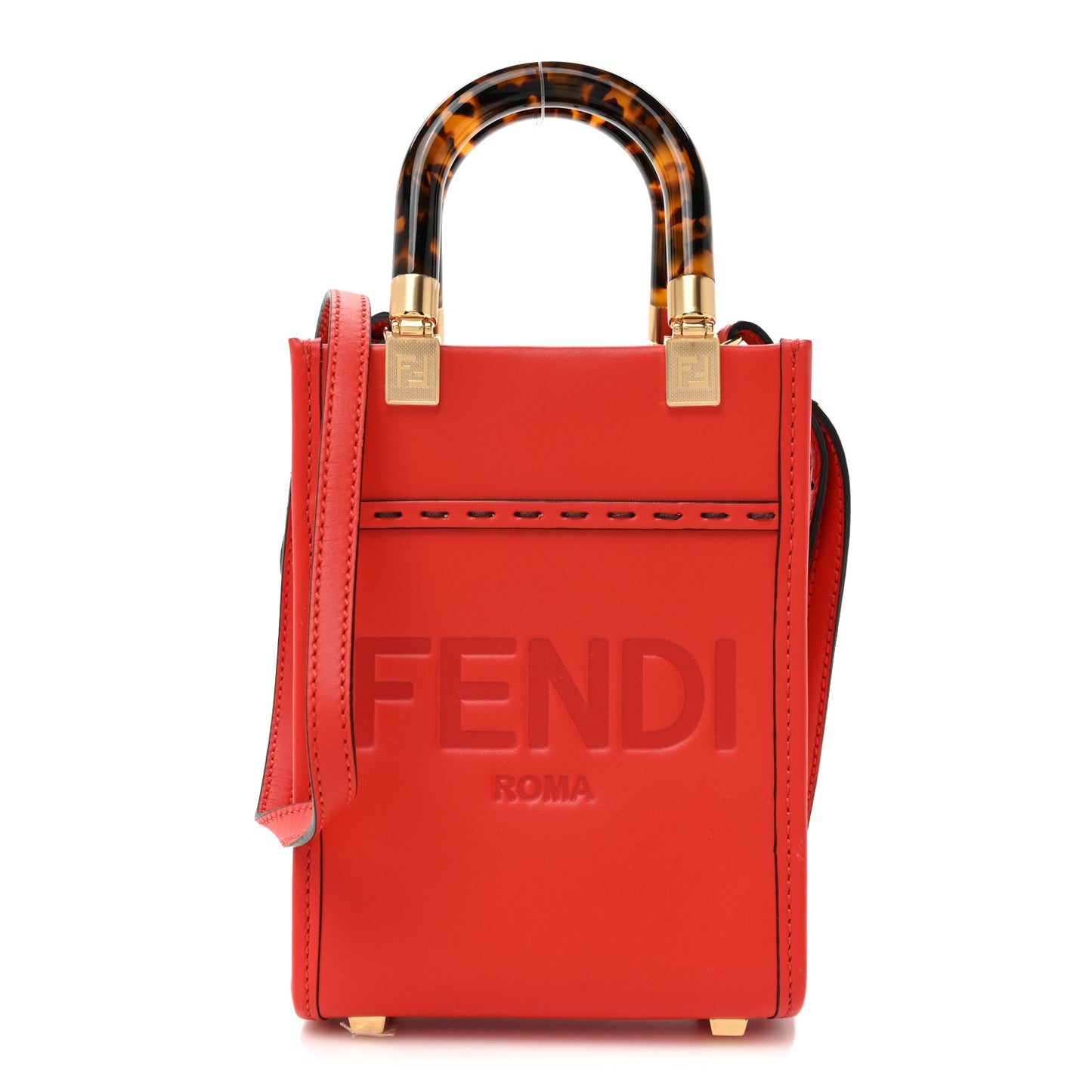 Vitello King Plexiglass Logo Embossed Mini Fendi Sunshine Shopper Tote Papavero