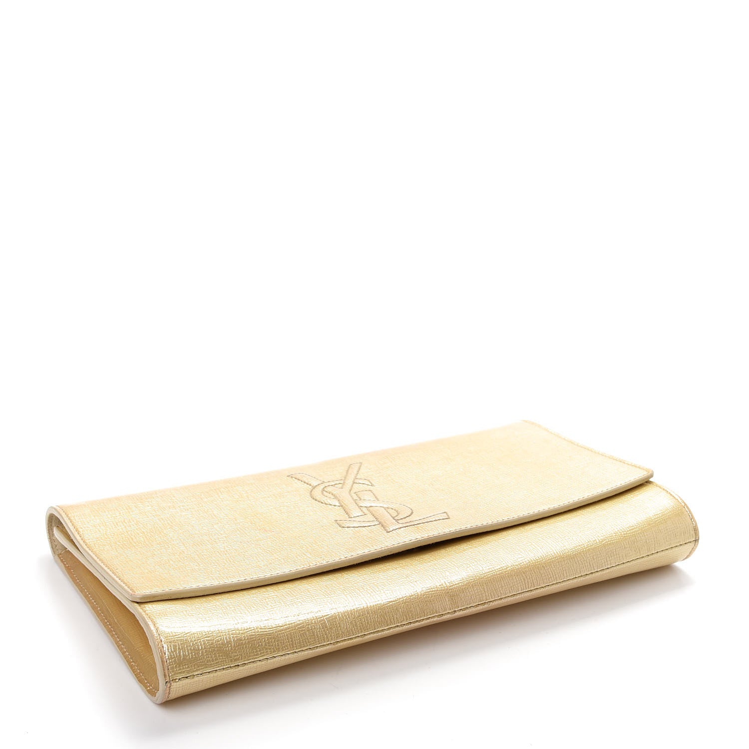 Saint Laurent Metallic Textured Calfskin Monogram Large Belle De Jour Clutch Gold 4 of 13