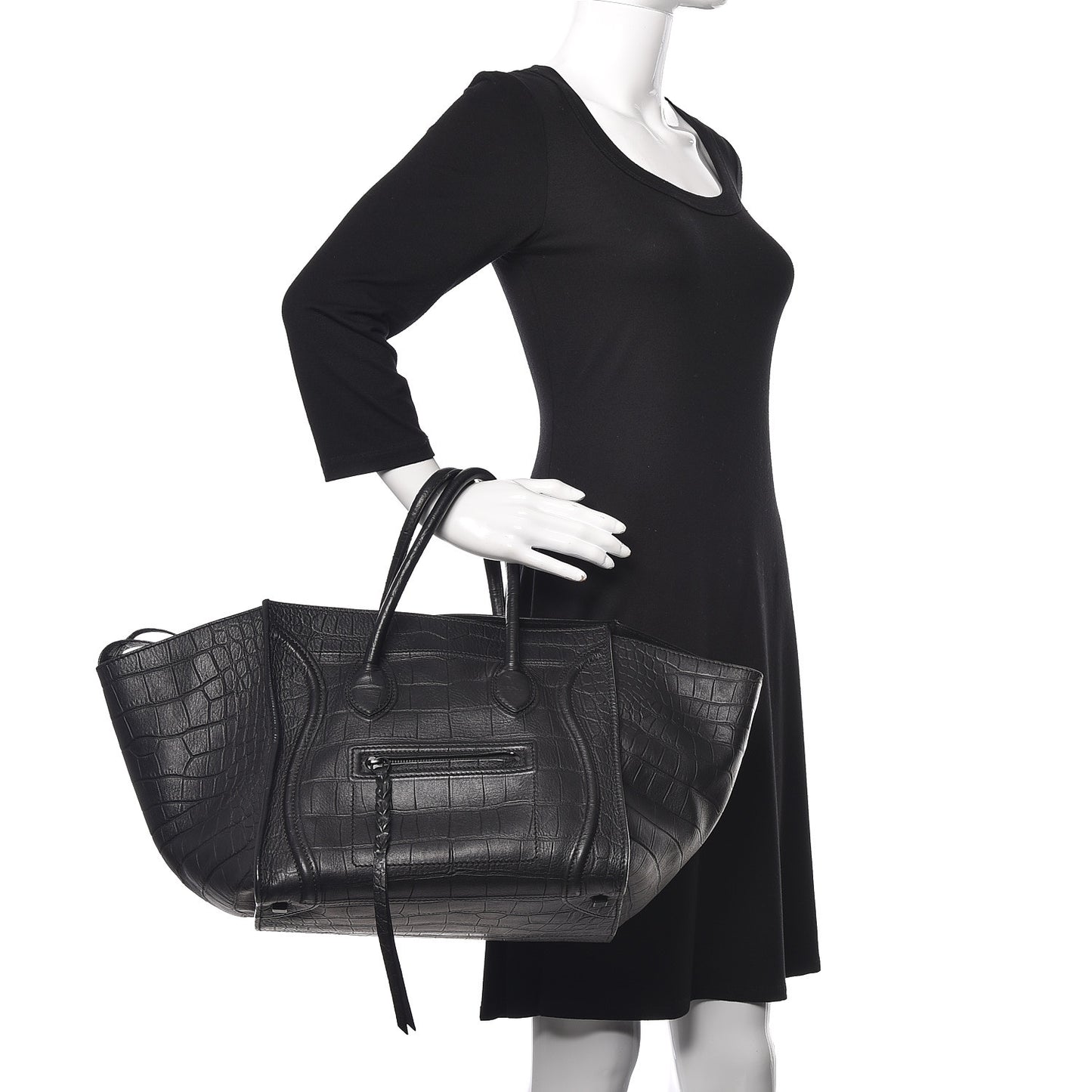 Crocodile Embossed Calfskin Medium Phantom Luggage Black