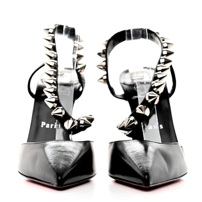 Christian Louboutin Calfskin Spikita Slingback 100 Stiletto Pumps 38.5 Black Silver 2 of 7