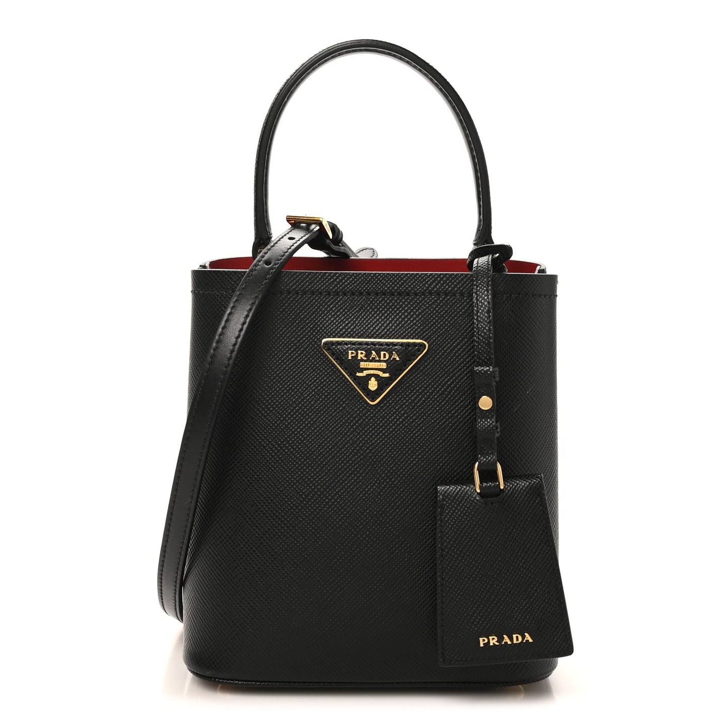 Saffiano Cuir Small Panier Bucket Bag Black Fuoco