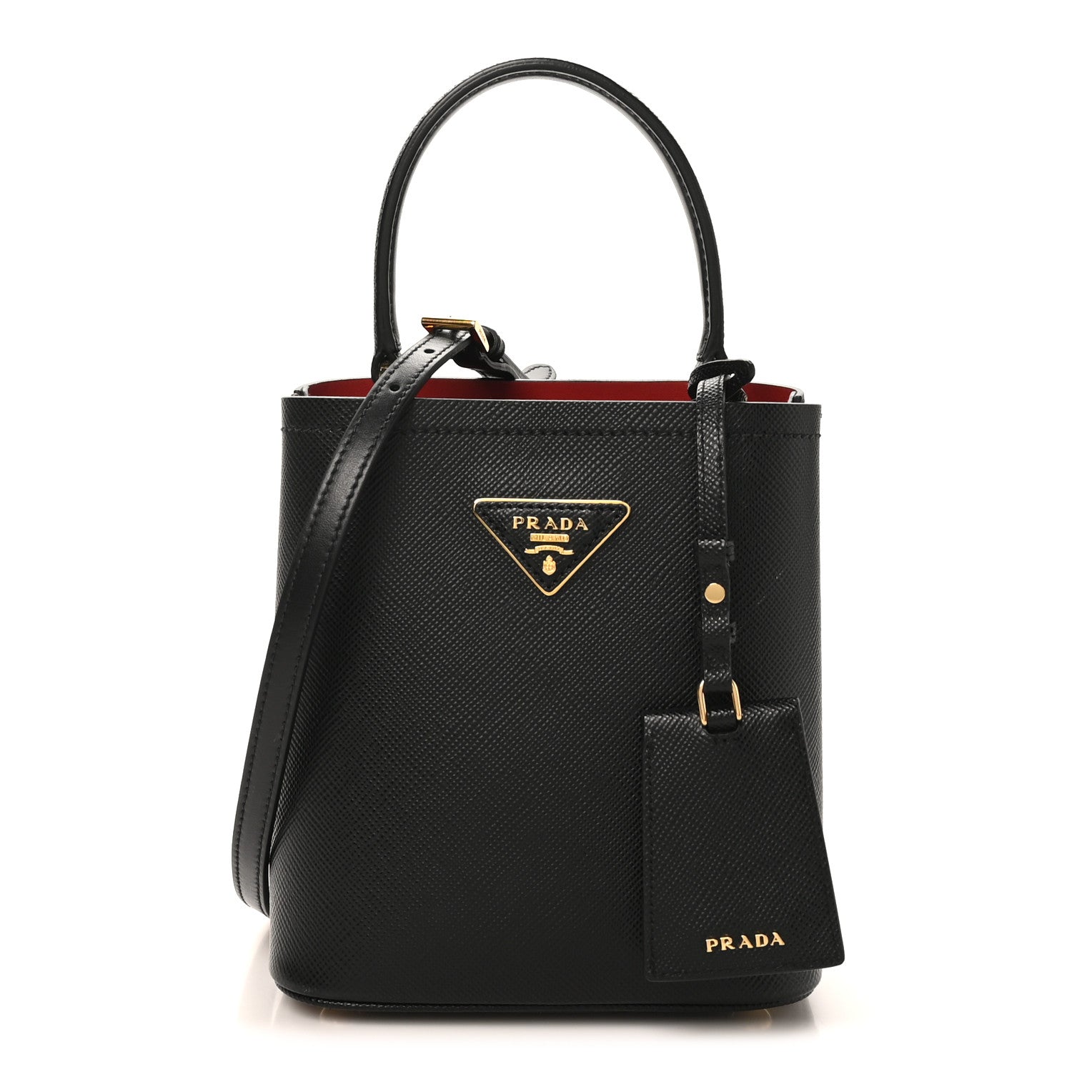 Prada Saffiano Cuir Small Panier Bucket Bag Black Fuoco 1 of 8