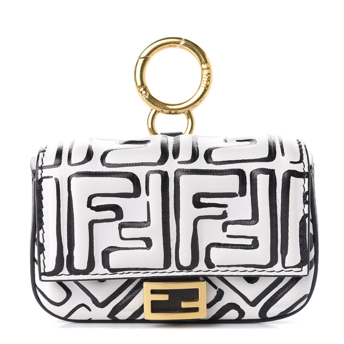 X JOSHUA VIDES Nappa Vitello King FF Embossed Nano Baguette Charm White Black