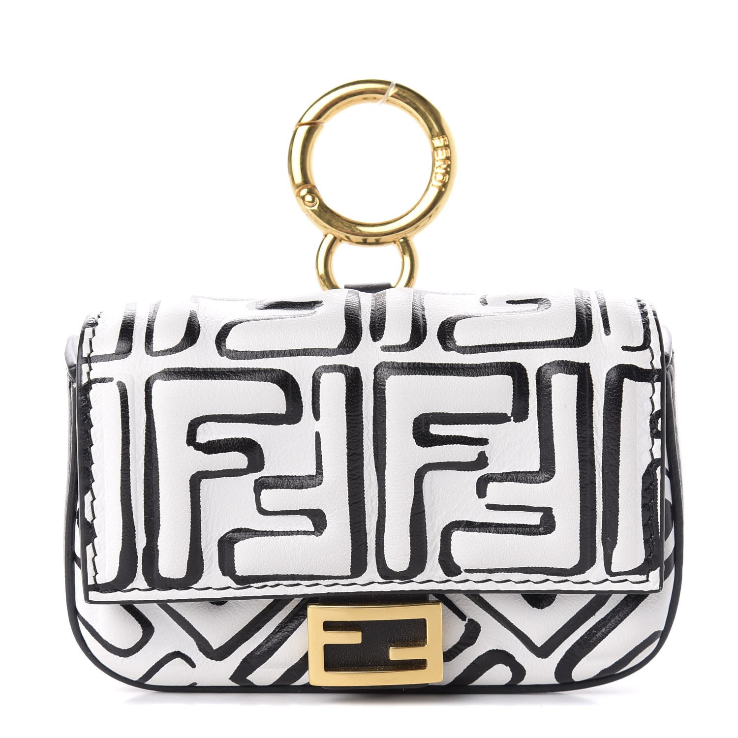 Fendi X JOSHUA VIDES Nappa Vitello King FF Embossed Nano Baguette Charm White Black 1 of 5