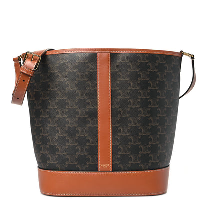 Celine Triomphe Canvas Calfskin Medium Bucket Bag Tan 1 of 10
