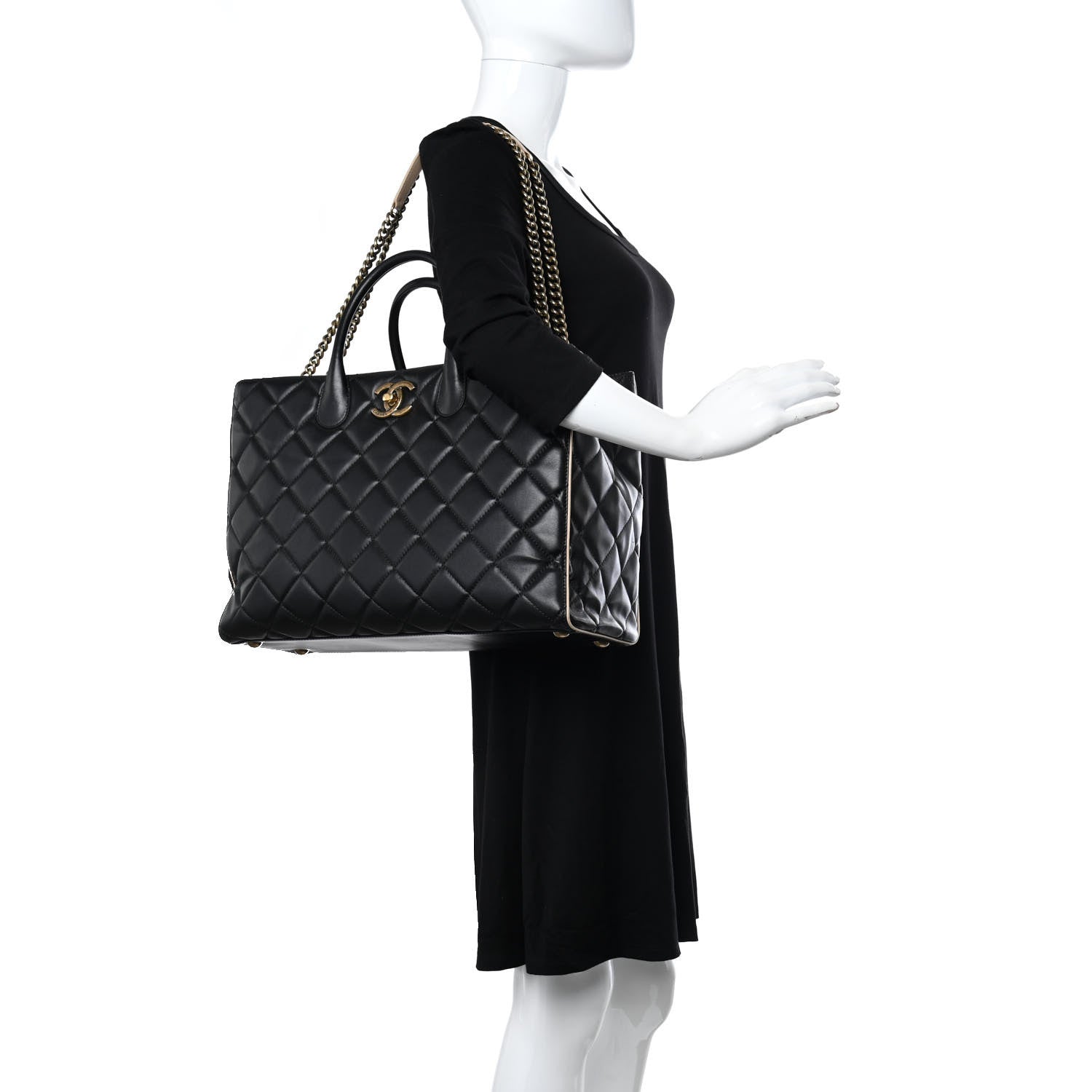 Chanel Lambskin Portobello Tote Black Beige 2 of 10