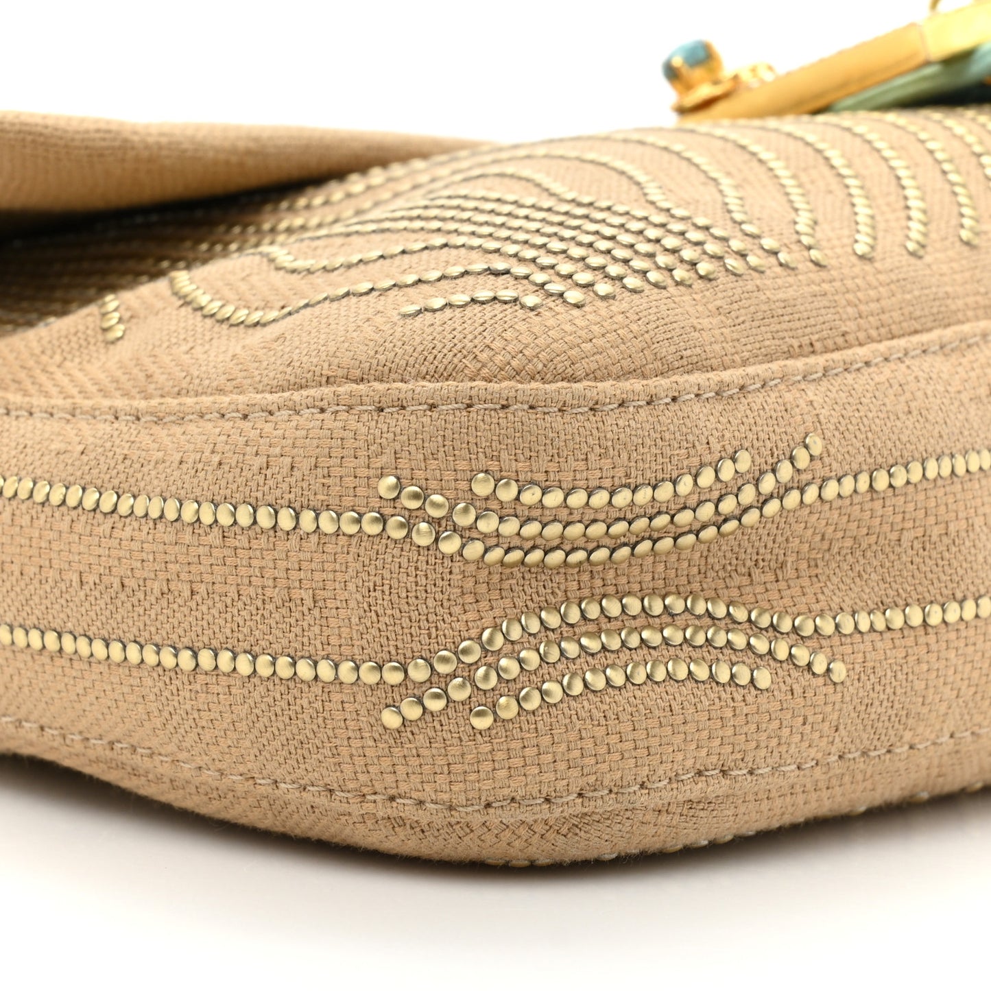 Fabric Lizard Studded Spider Baguette Tortora Celeste