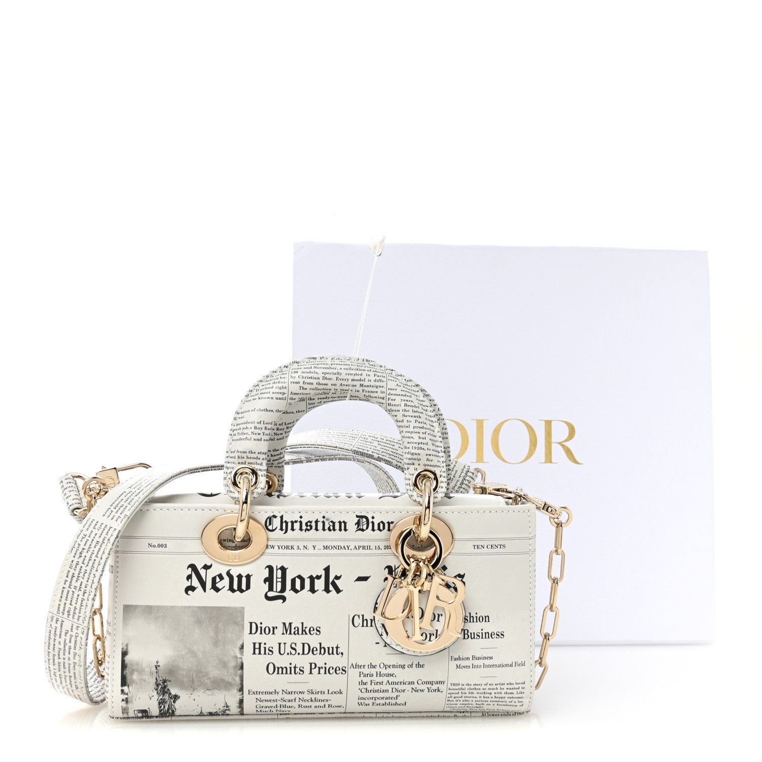 Christian Dior Calfskin Newspaper Printed Small Lady D-Joy Black