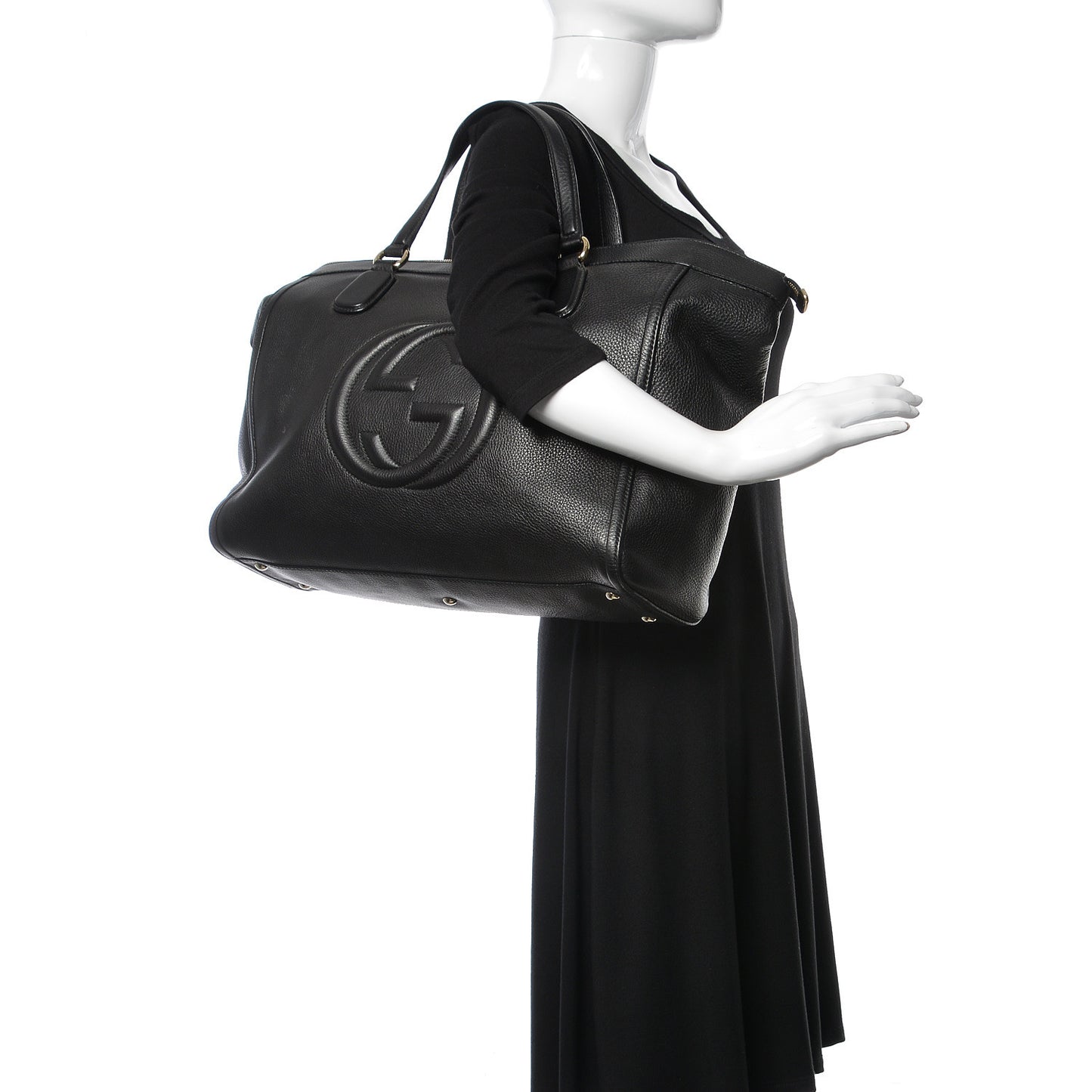 Pebbled Calfskin Large Soho Top Handle Bag Black