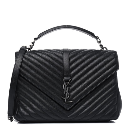 Saint Laurent Sheepskin Matelasse Chevron Monogram Large College Satchel Black 1 of 16