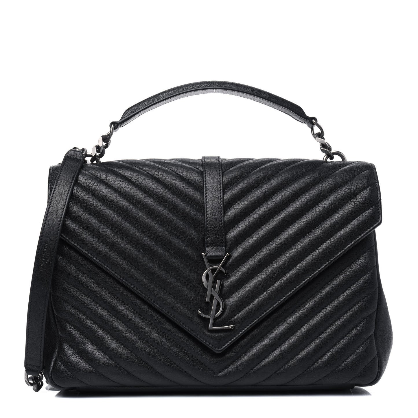 Sheepskin Matelasse Chevron Monogram Large College Satchel Black