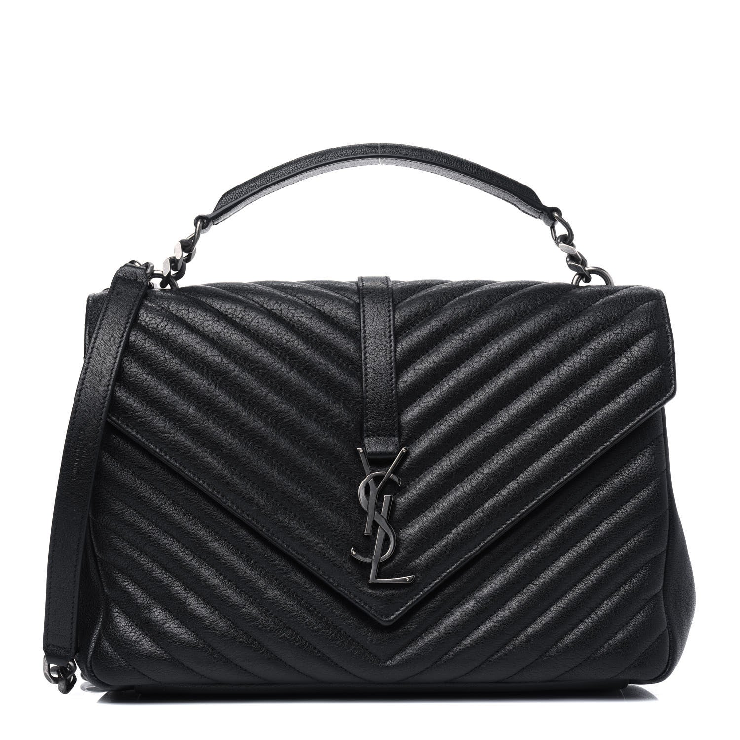 Saint Laurent Sheepskin Matelasse Chevron Monogram Large College Satchel Black 1 of 12