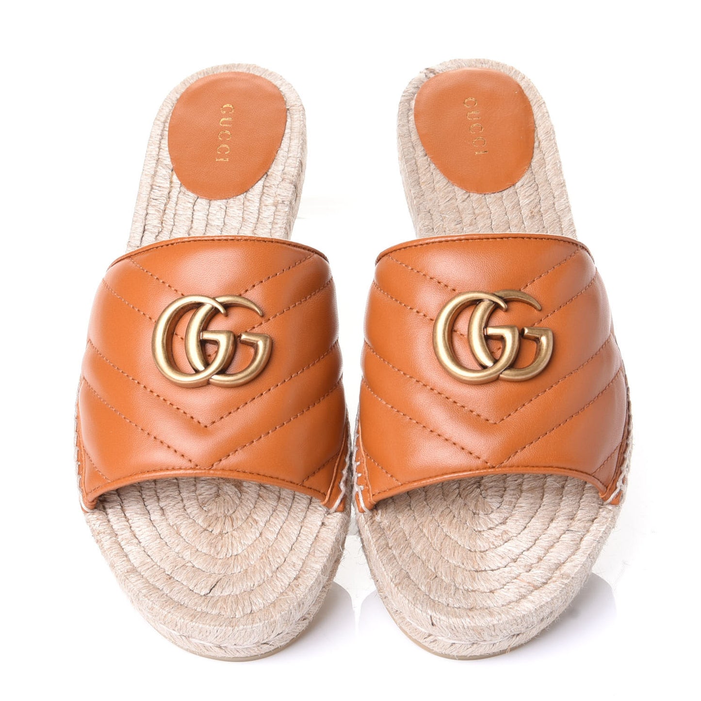Nappa Matelasse GG Marmont Espadrille Slide Sandals 39 Cognac
