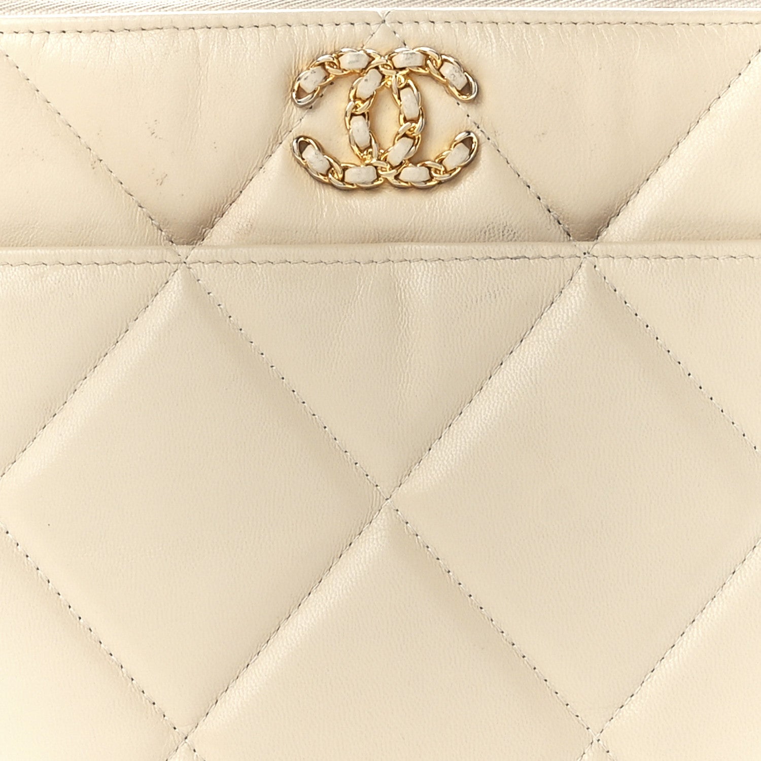 Chanel Shiny Goatskin Quilted Chanel 19 Pouch Beige 8 of 11