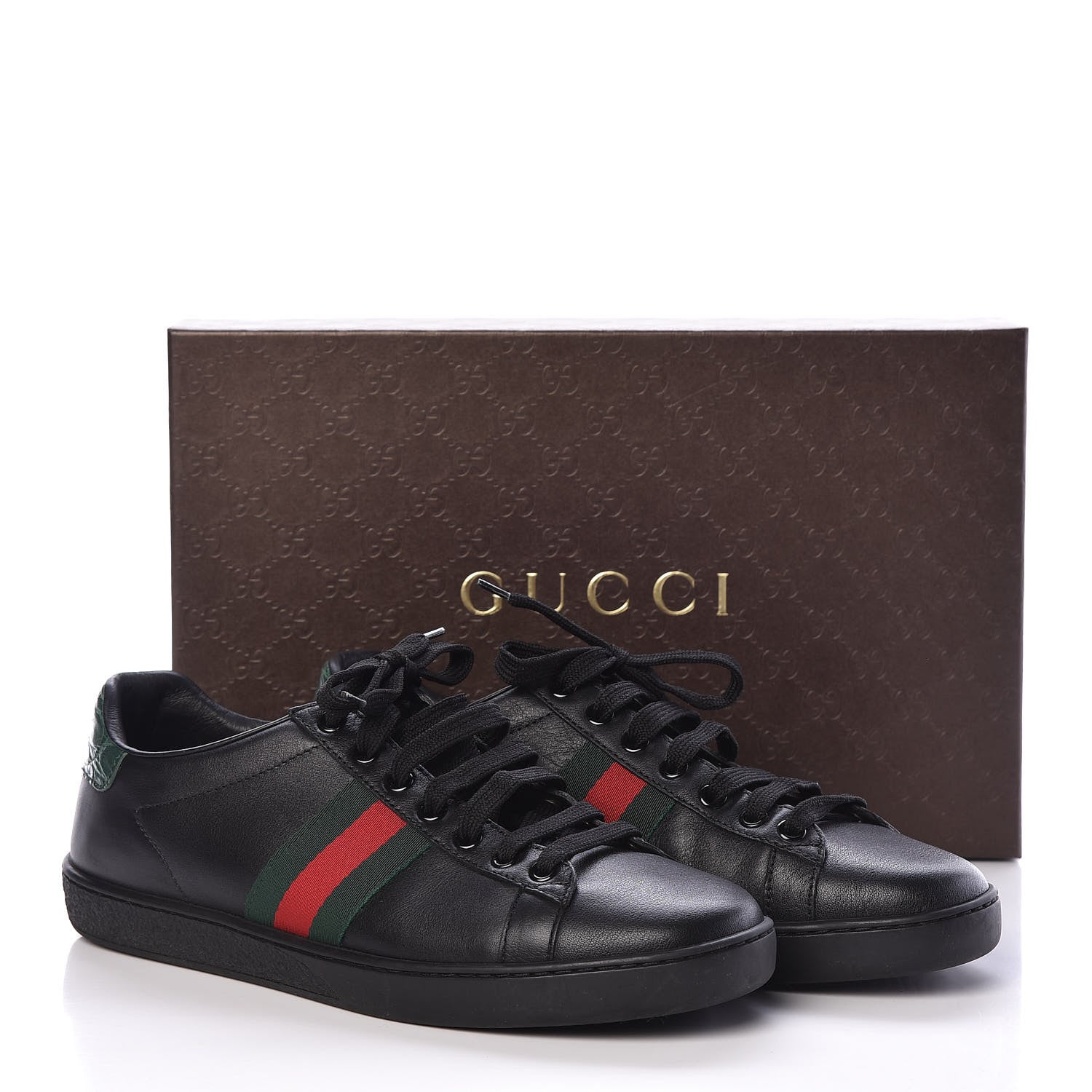 Gucci Calfskin Crocodile Web Mens Ace Sneakers 7.5 Black 8 of 8