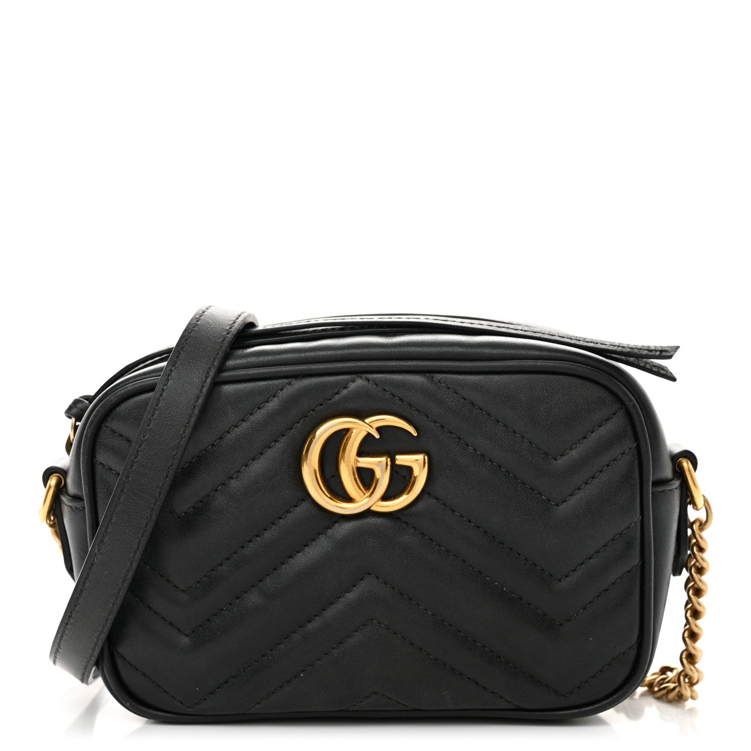 Gucci Calfskin Matelasse Mini GG Marmont Chain Shoulder Bag Black 1 of 10