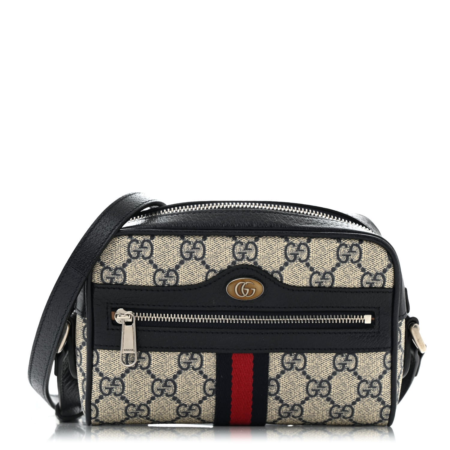 Gucci GG Supreme Monogram Textured Dollar Calfskin Web Mini Ophidia Shoulder Bag Beige Blue 1 of 13