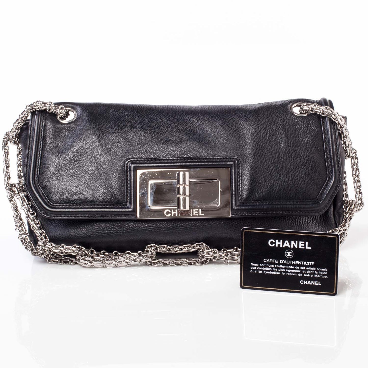 Leather Mademoiselle Lock Flap Bag Black