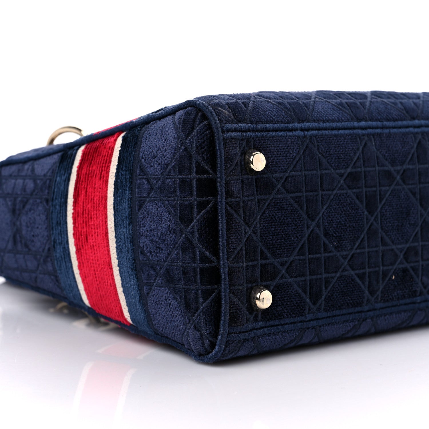 Christian Dior Velvet Cannage Medium Lady D-Lite Blue Red White 6 of 9
