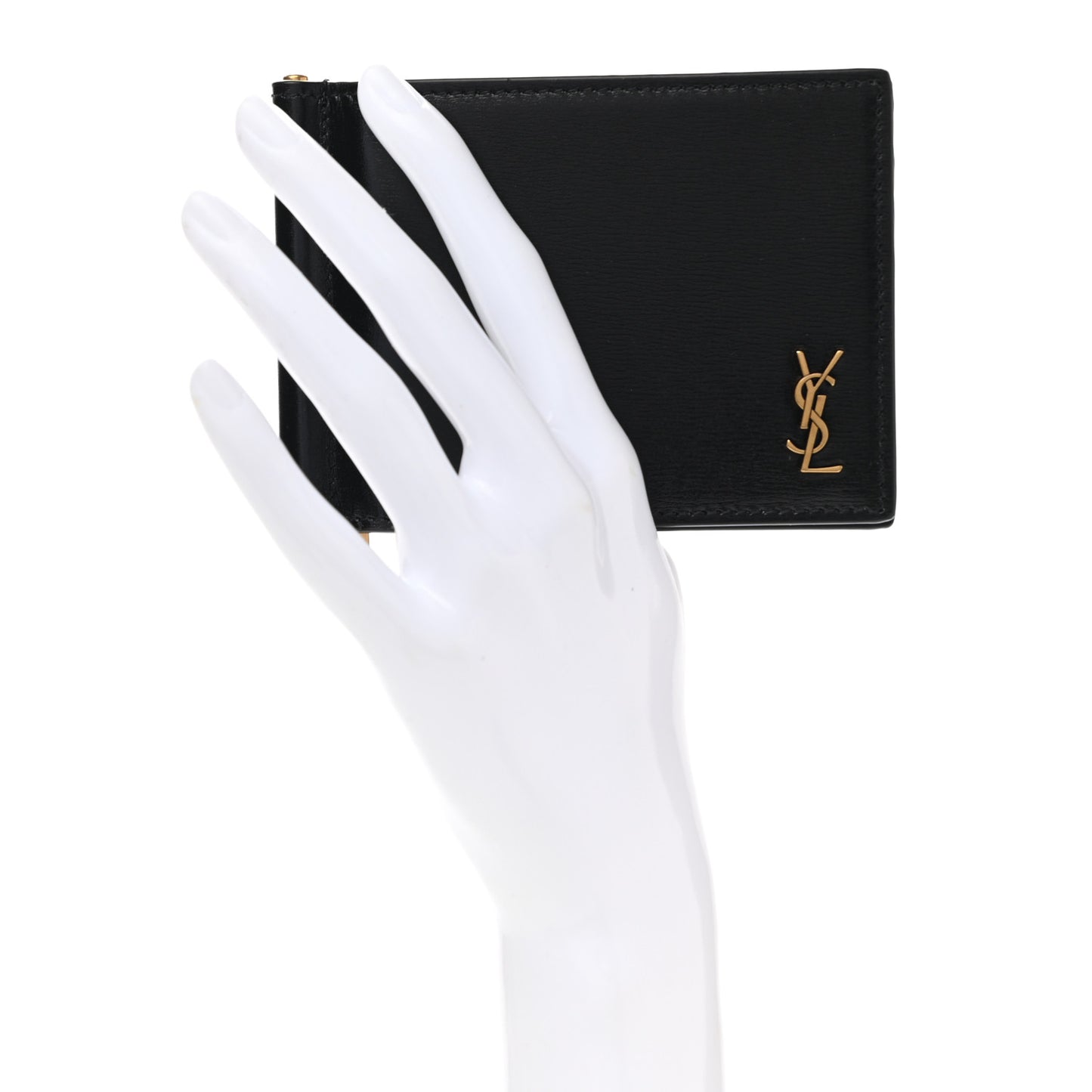 Shiny Calfskin Tiny Cassandre Bill Clip Wallet Black