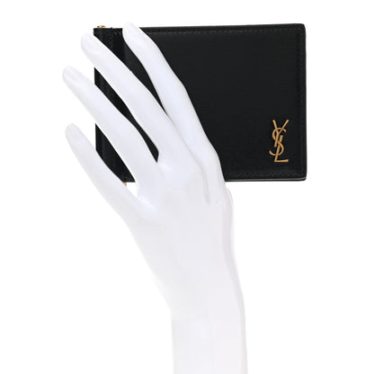 Saint Laurent Shiny Calfskin Tiny Cassandre Bill Clip Wallet Black 2 of 8