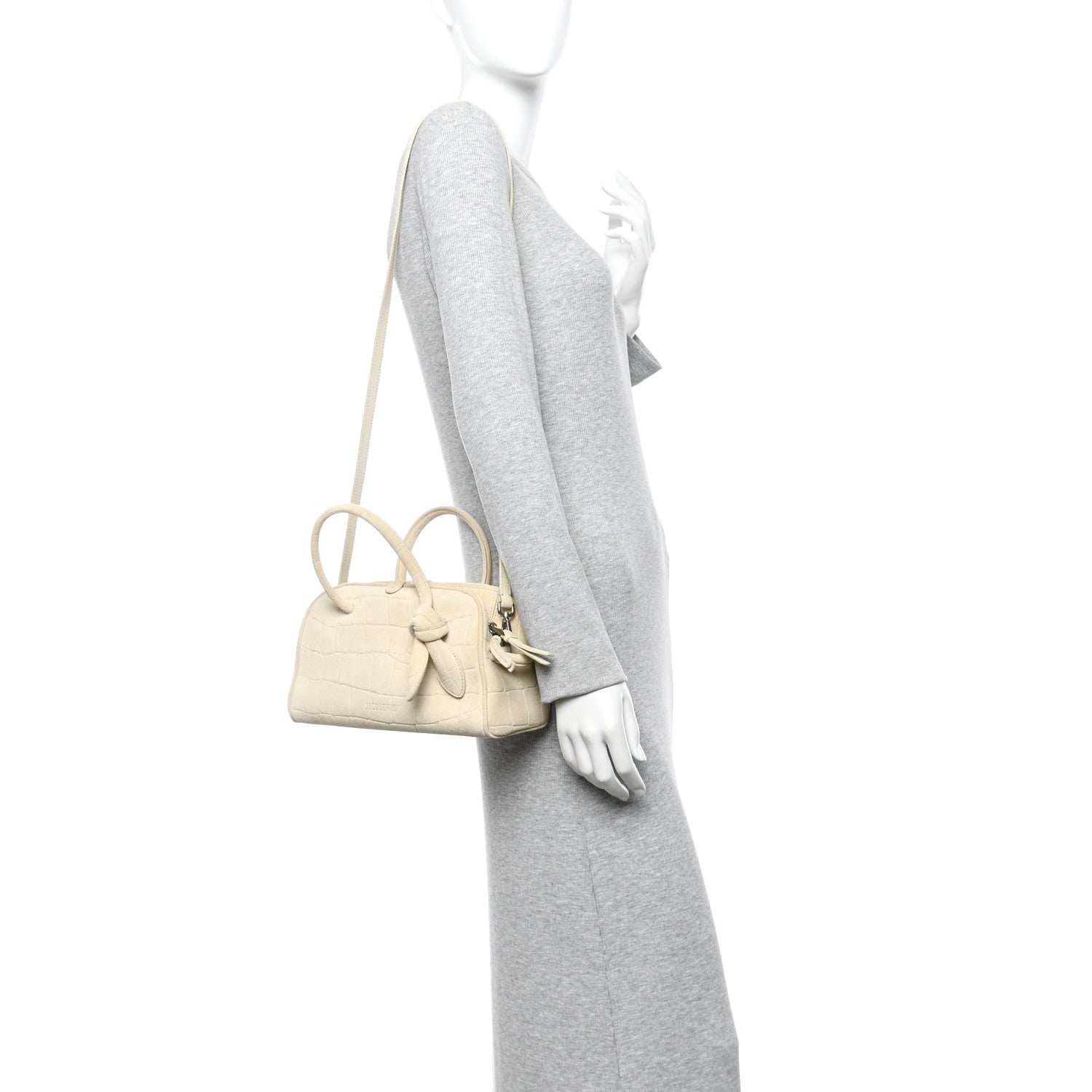 Jacquemus Suede Crocodile Embossed Le Petit Turismo Ivory 1805785