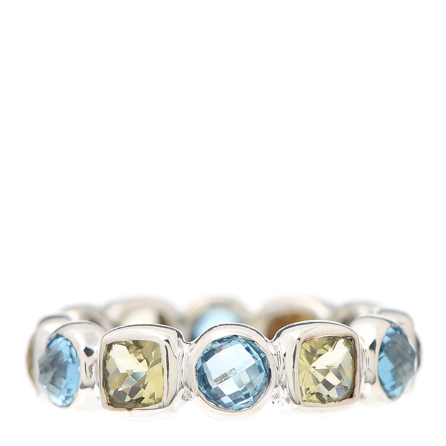 David Yurman Sterling Silver 18K Yellow Gold Blue Topaz Citrine Chiclet Ring 54 7 3 of 4