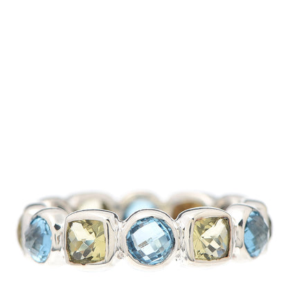 David Yurman Sterling Silver 18K Yellow Gold Blue Topaz Citrine Chiclet Ring 54 7 3 of 4