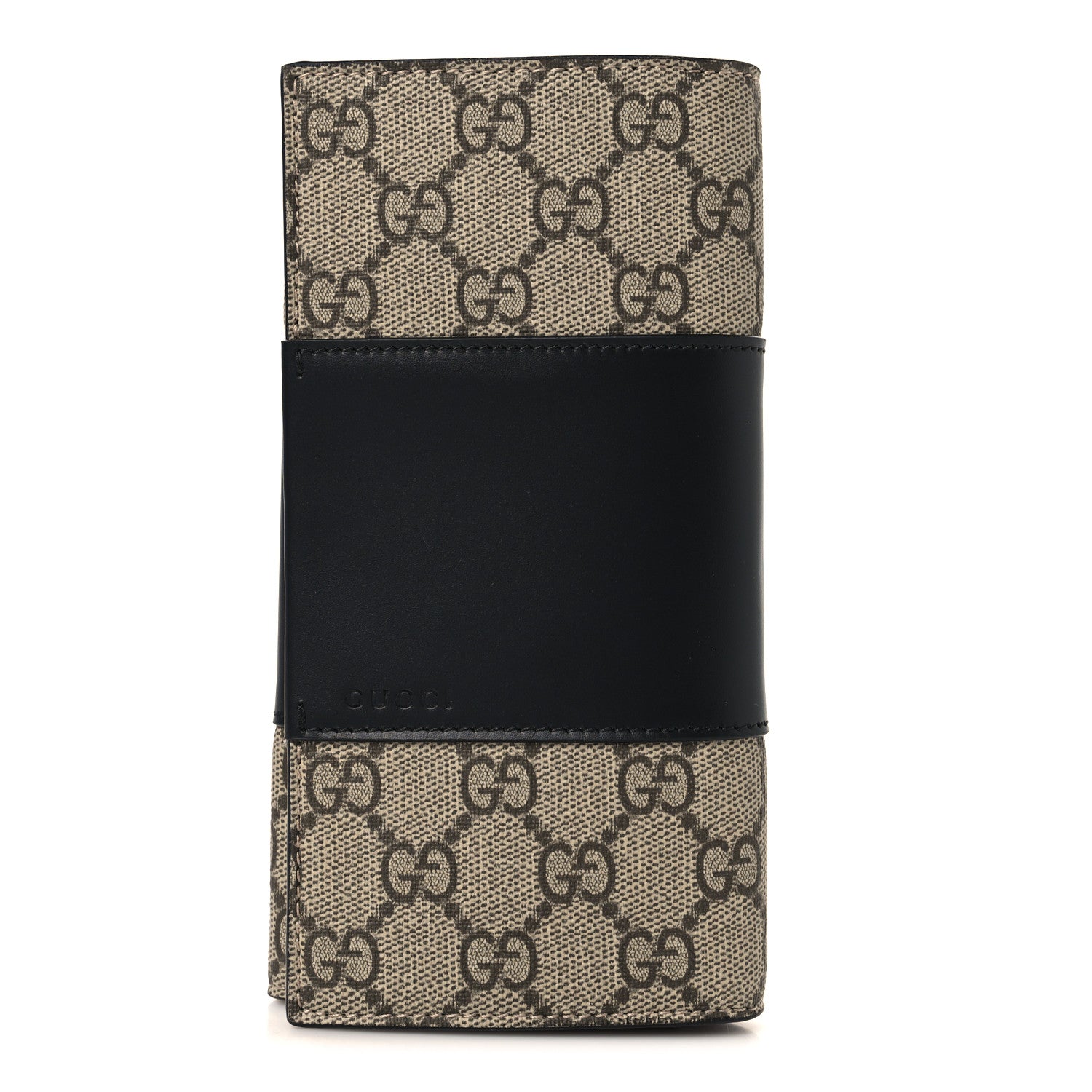 Gucci GG Supreme Monogram Selleria Calfskin Flap Wallet Beige Ebony Black 1 of 8