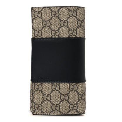 Gucci GG Supreme Monogram Selleria Calfskin Flap Wallet Beige Ebony Black 1 of 8