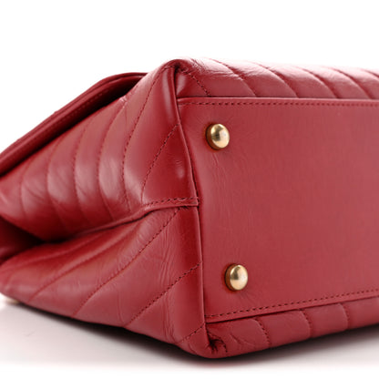 Chanel Aged Calfskin Chevron Quilted Small Coco Handle Flap Red 9 of 13