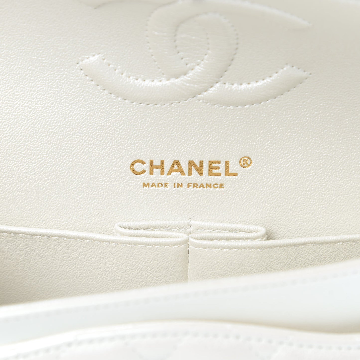 Iridescent Calfskin Quilted Medium Double Flap White