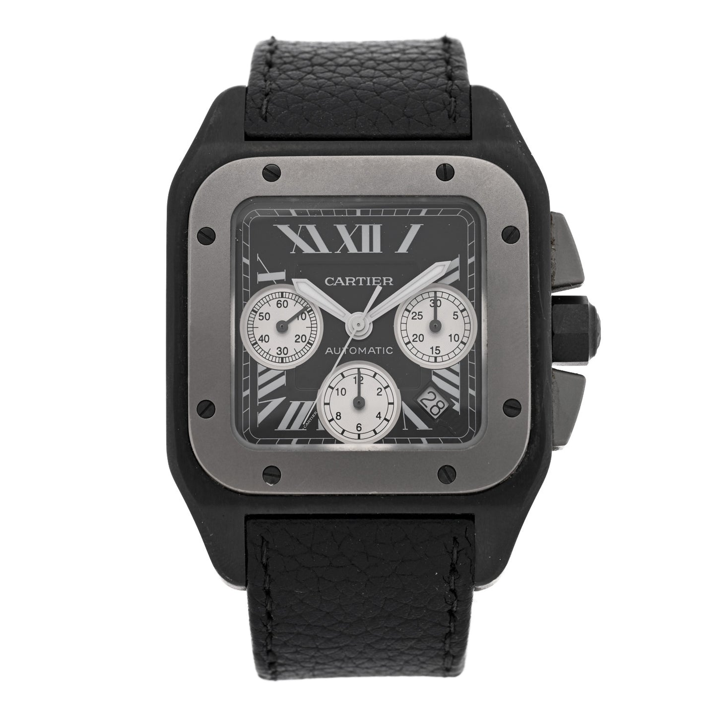 ADLC Titanium Calfskin 41mm Santos 100 Chronograph Automatic Watch Black