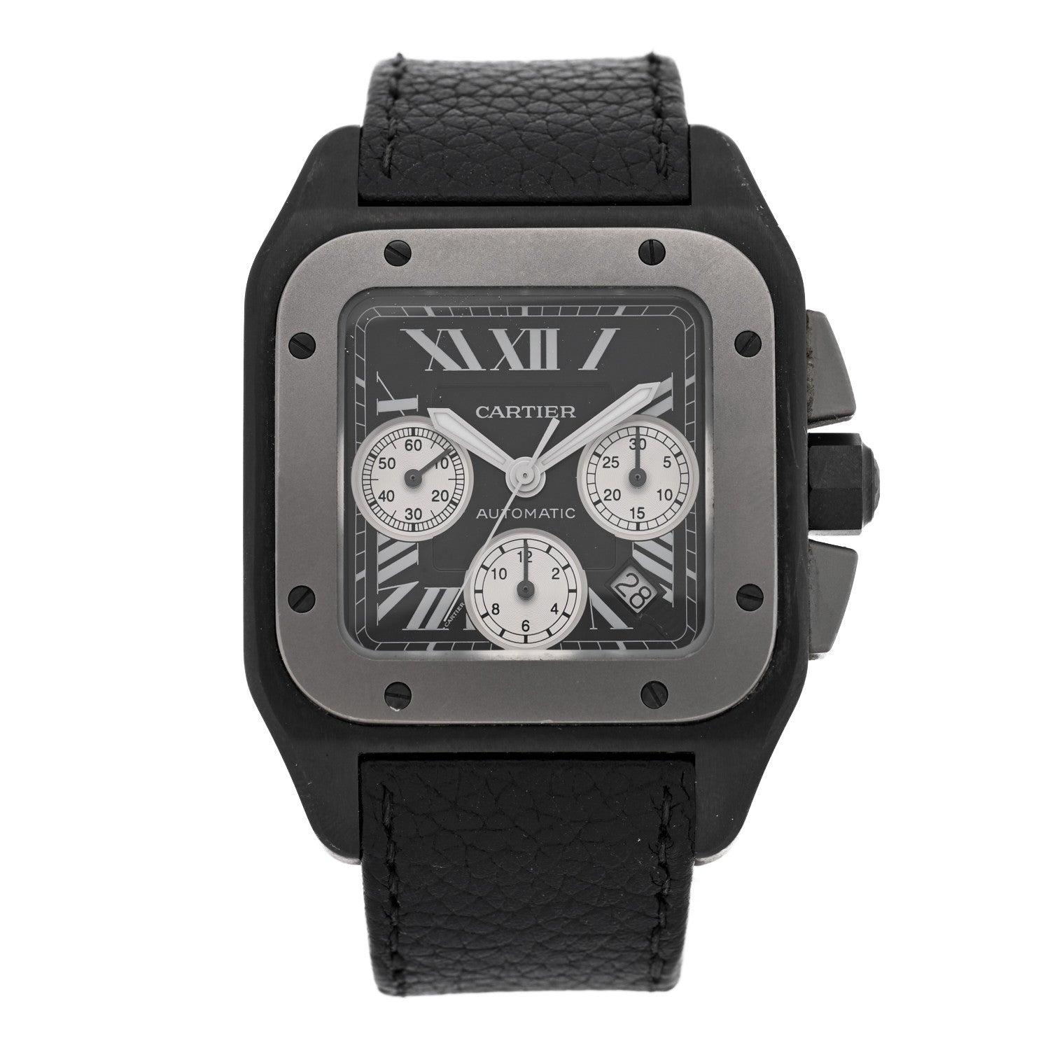 Cartier ADLC Titanium Calfskin 41mm Santos 100 Chronograph Automatic Watch Black 1 of 5
