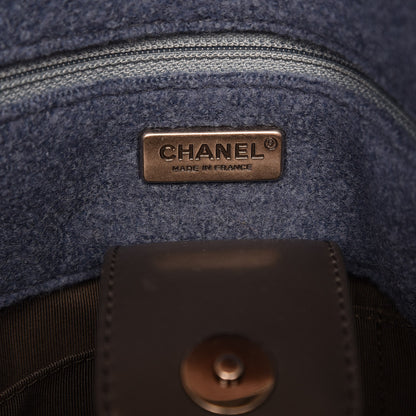 Chanel Felt Embroidered Large Crest Austrian Satchel Blue 6 of 8