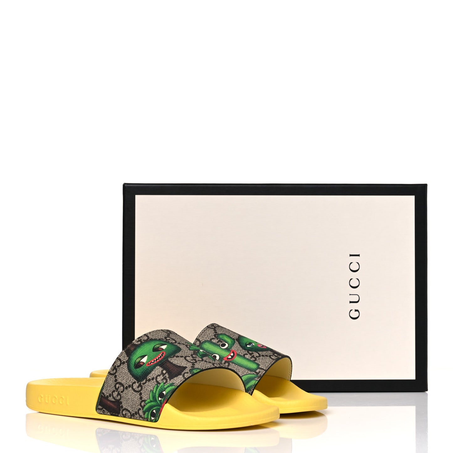 GG Supreme Monogram Smiling Plants Slide Sandals 35 Yellow Multicolor