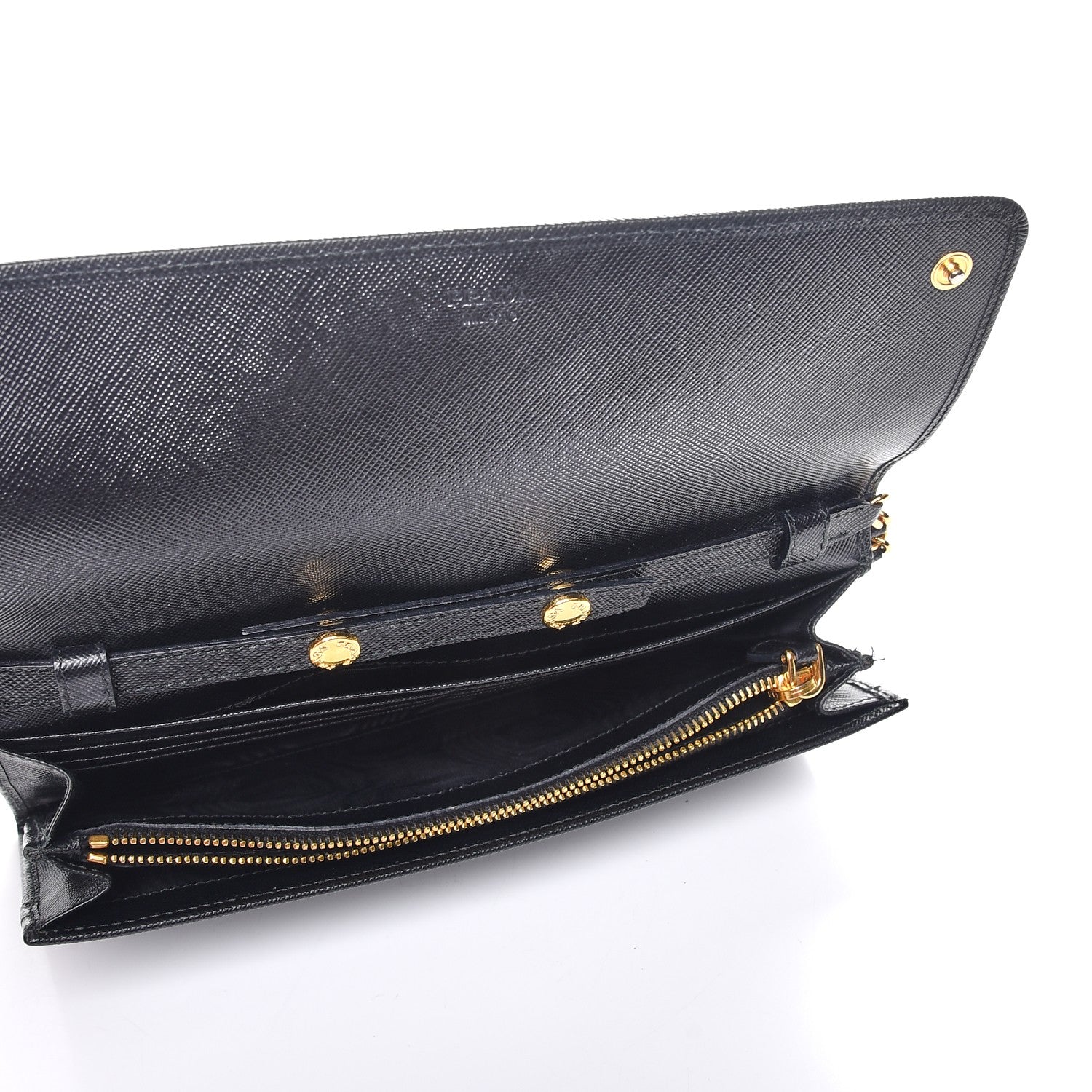 Prada Saffiano Metal Oro Chain Wallet Nero Black 5 of 9