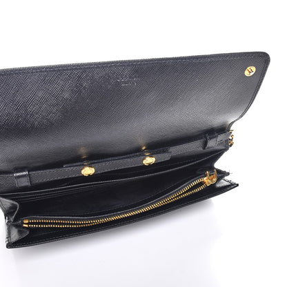 Prada Saffiano Metal Oro Chain Wallet Nero Black 5 of 9