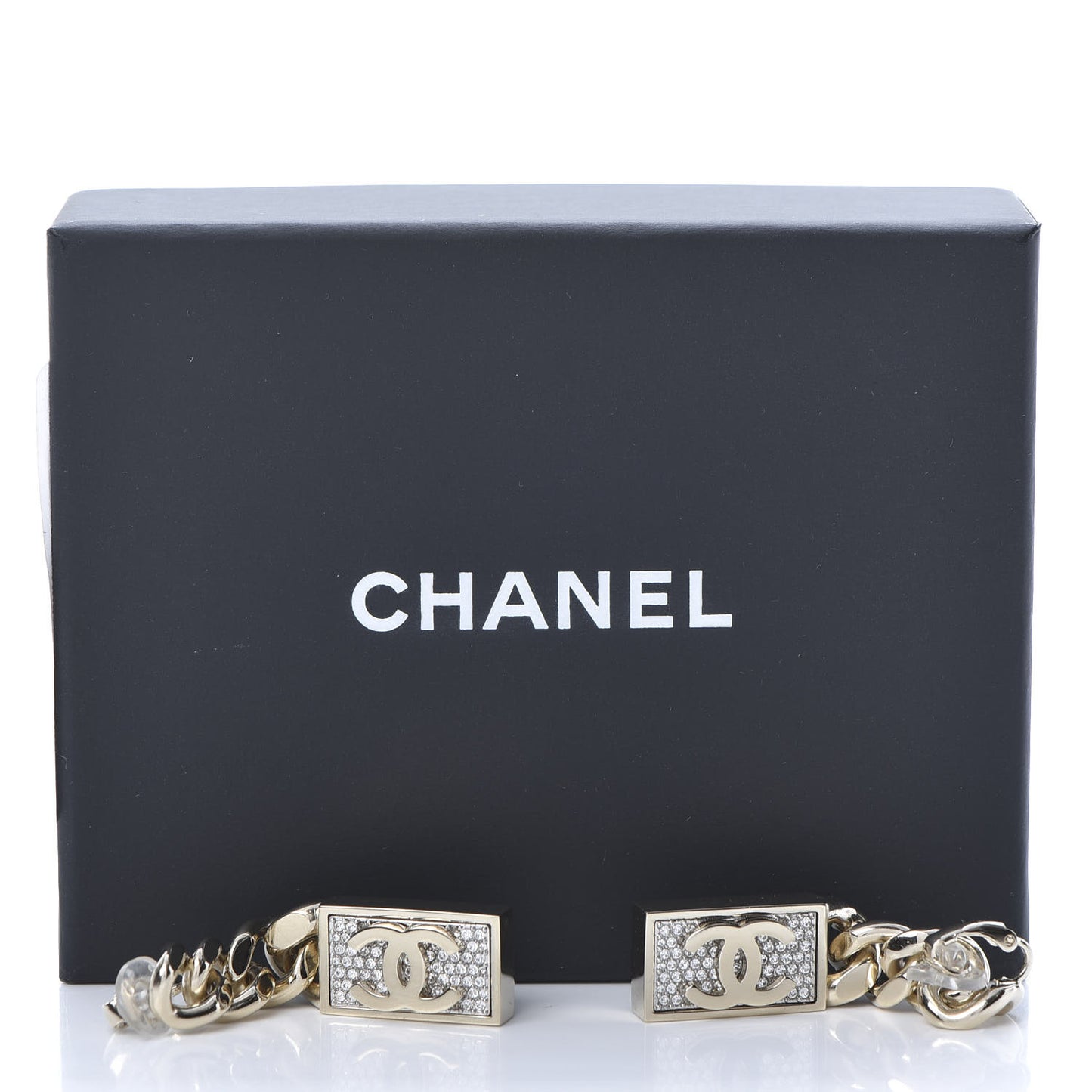 Crystal Dog Tag Charm Earrings Gold