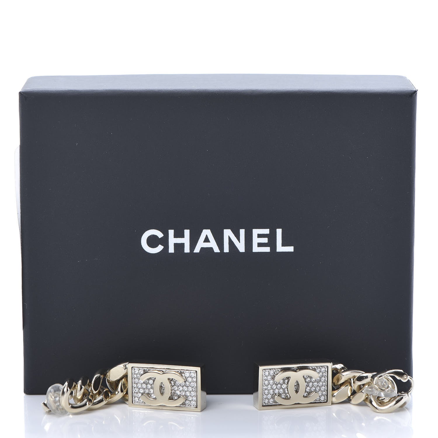 Chanel Crystal Dog Tag Charm Earrings Gold 5 of 5