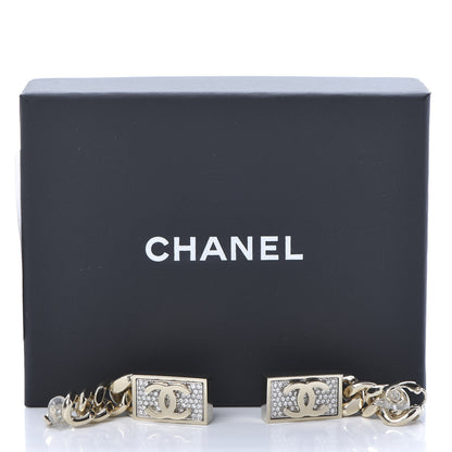 Chanel Crystal Dog Tag Charm Earrings Gold 5 of 5