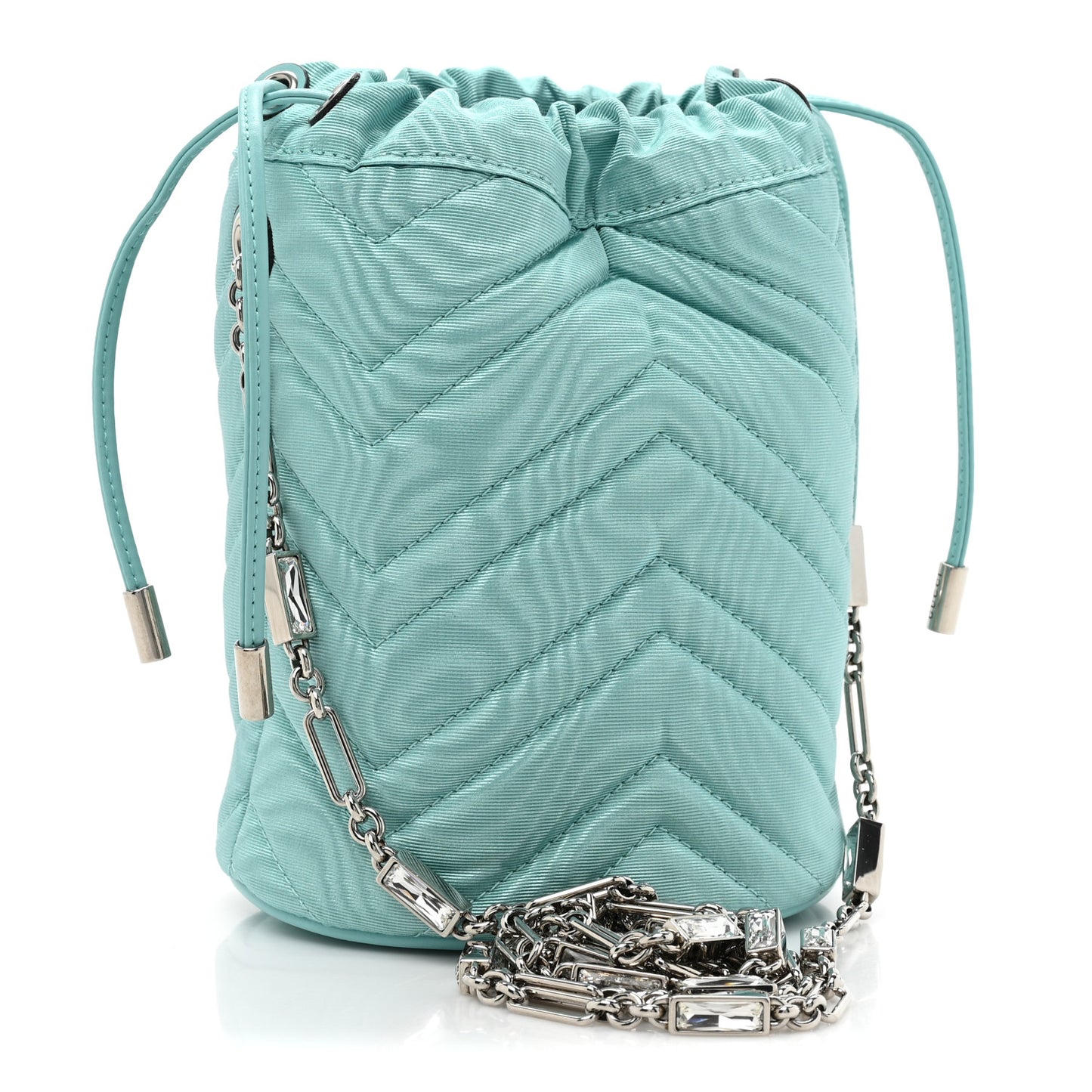 Moire Fabric Calfskin Crystal Matelasse Mini GG Marmont 2.0 Bucket Bag Dark Ocean Wave Crystal