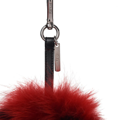 Fendi Fox Fur Pom Pom Monster Face Bag Charm Red Black 4 of 6