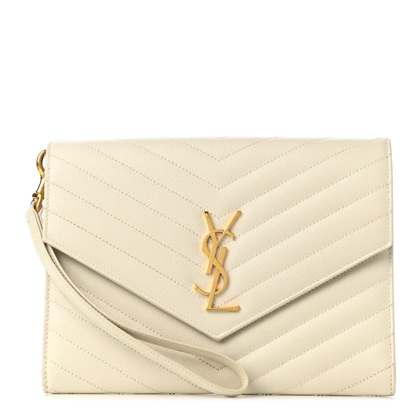 Grain De Poudre Matelasse Chevron Monogram Envelope Clutch Crema Soft