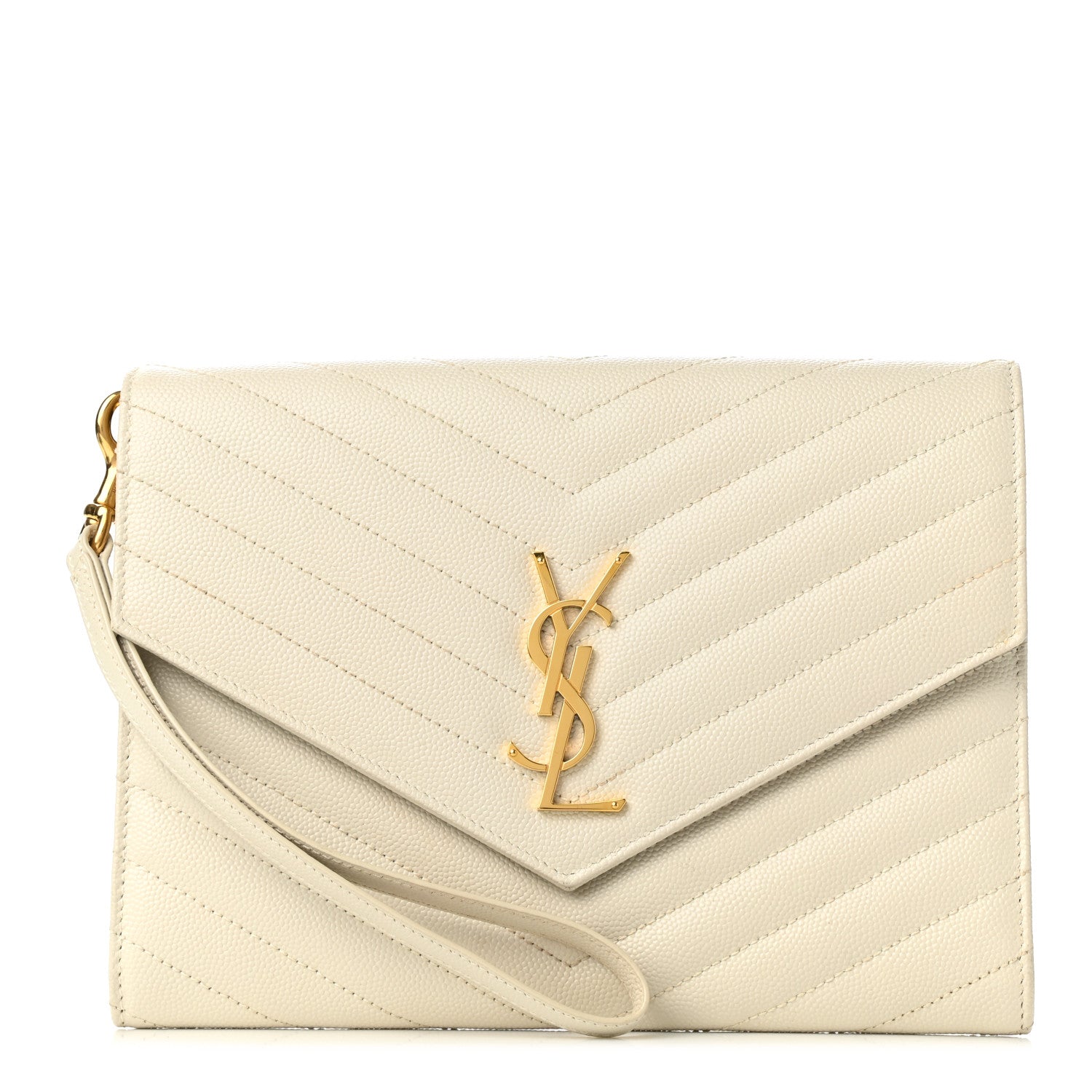 Saint Laurent Grain De Poudre Matelasse Chevron Monogram Envelope Clutch Crema Soft 1 of 8