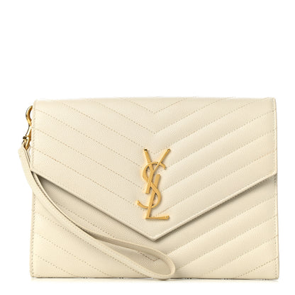 Saint Laurent Grain De Poudre Matelasse Chevron Monogram Envelope Clutch Crema Soft 1 of 8